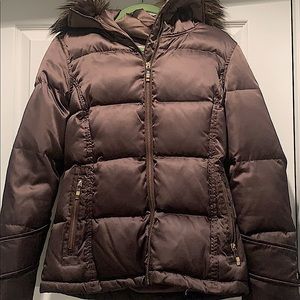 Calvin Klein Down Puffer Coat with Faux Fur Hood